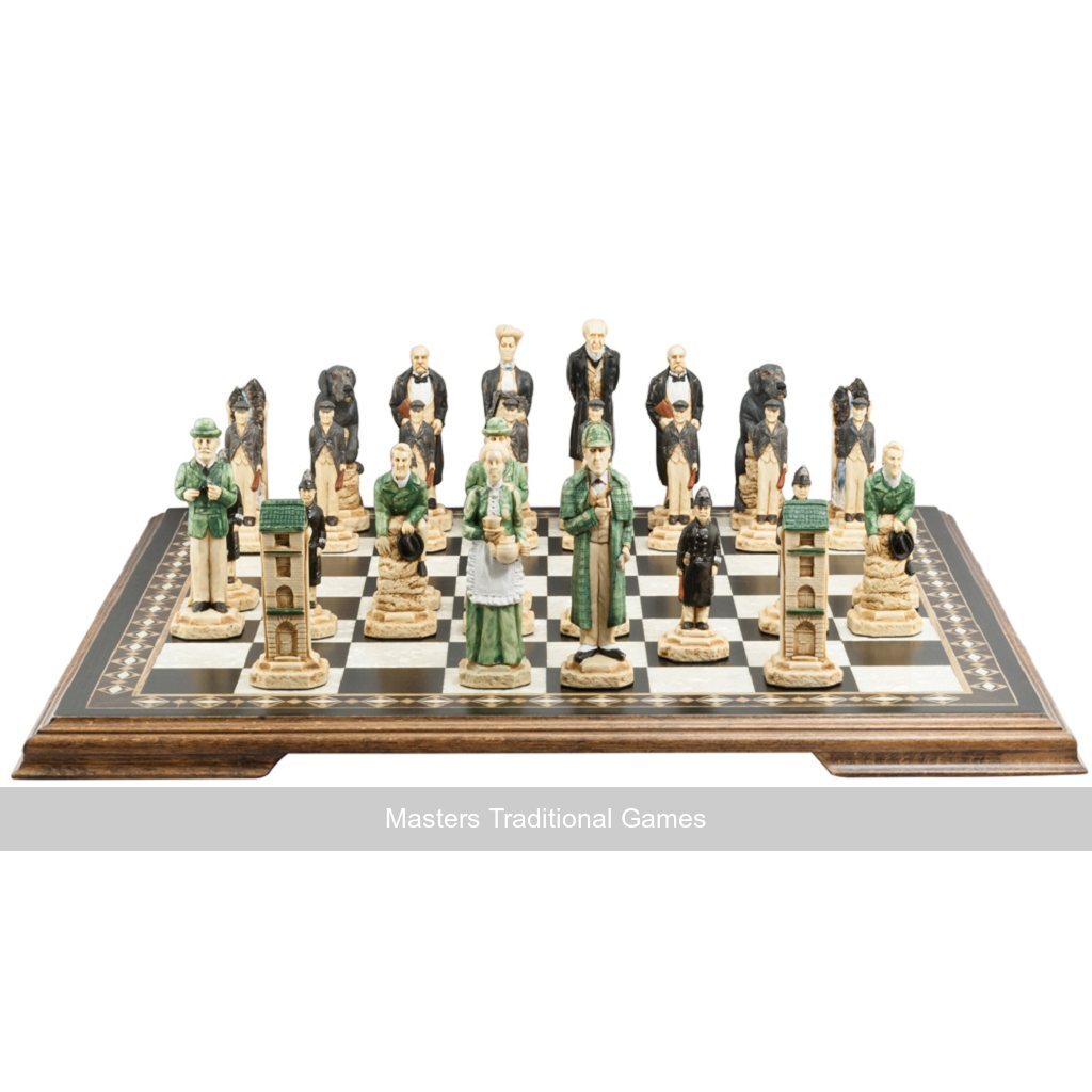 SAC Sherlock Holmes Chess Set, Hand-Painted (without board) - Masters Traditional Games SAC Sherlock Holmes Chess Set, Hand-Painted (without board)