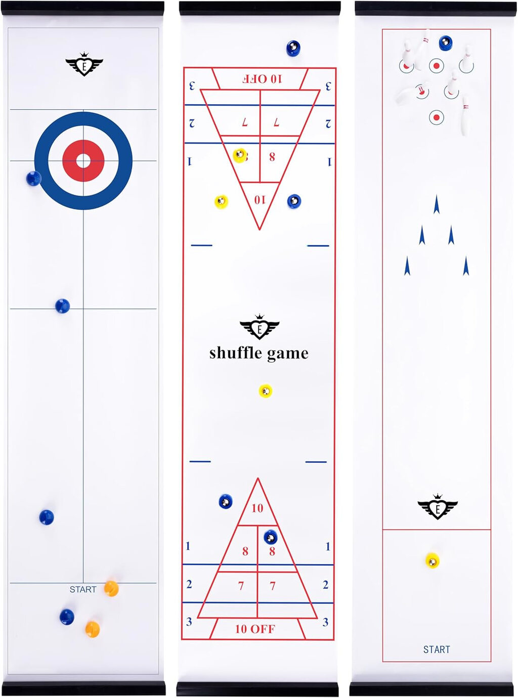 3-in-1 Curling, Table Shuffleboard and Bowling Game - 120cm - Masters Traditional Games 3-in-1 Curling, Table Shuffleboard and Bowling Game - 120cm