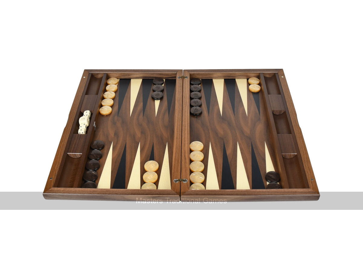Dal Negro London Walnut 19-inch Backgammon Set - Masters Traditional Games Dal Negro London Walnut 19-inch Backgammon Set