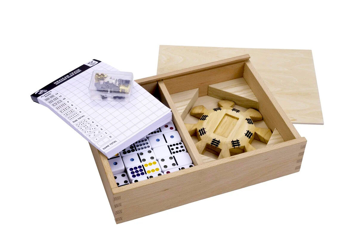 Deluxe Double 12 Mexican Train Dominoes in Wooden Box - Masters Traditional Games Deluxe Double 12 Mexican Train Dominoes in Wooden Box