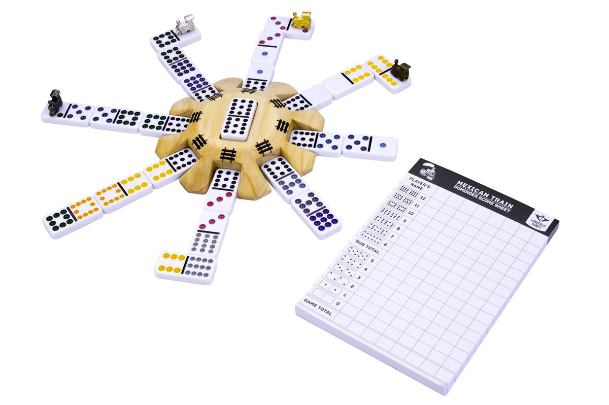 Deluxe Double 12 Mexican Train Dominoes in Wooden Box - Masters Traditional Games Deluxe Double 12 Mexican Train Dominoes in Wooden Box