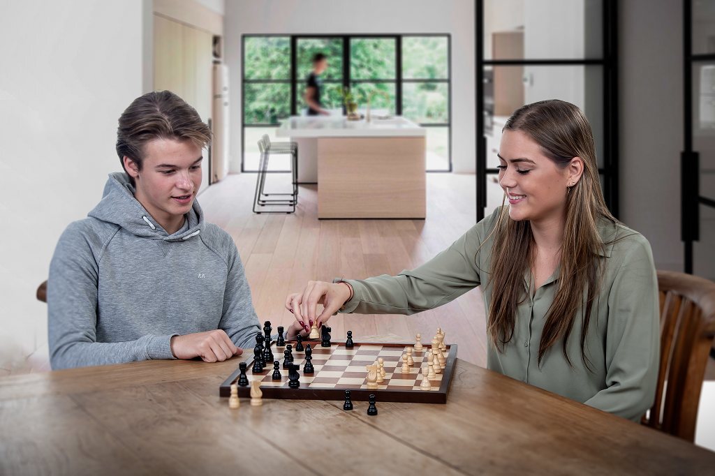 Double Sided Inlaid Walnut Chessboard (47cm) - Masters Traditional Games Double Sided Inlaid Walnut Chessboard (47cm)