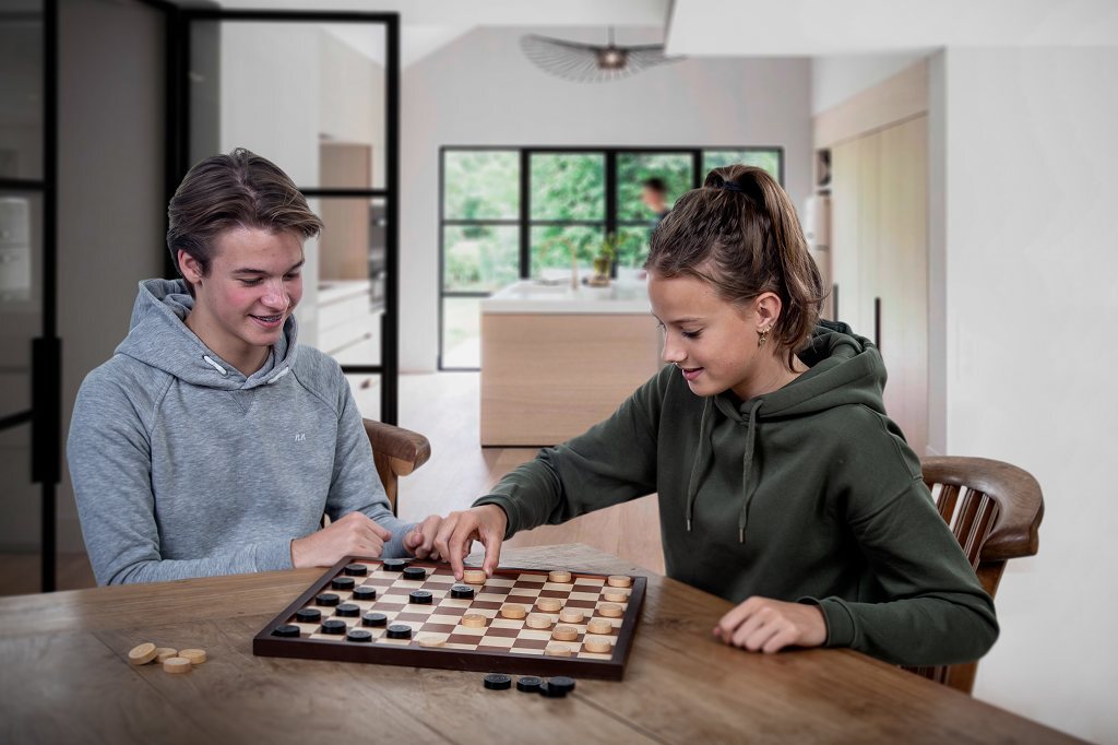 Double Sided Inlaid Walnut Chessboard (47cm) - Masters Traditional Games Double Sided Inlaid Walnut Chessboard (47cm)