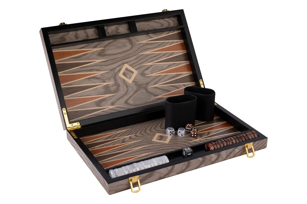 15 inch Deluxe Backgammon Set - Grey Ebony Wood Veneer - Masters Traditional Games 15 inch Deluxe Backgammon Set - Grey Ebony Wood Veneer