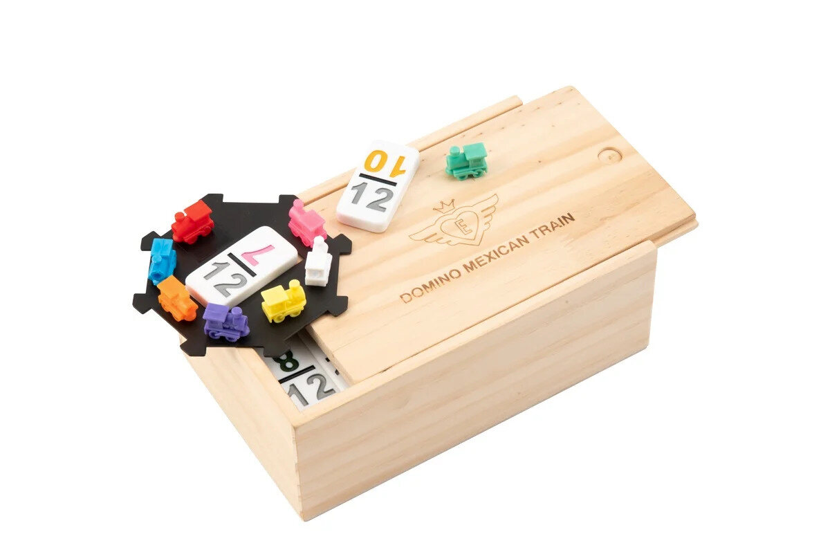 Double 12 Mexican Train Dominoes with numbers in wooden box - Masters Traditional Games Double 12 Mexican Train Dominoes with numbers in wooden box