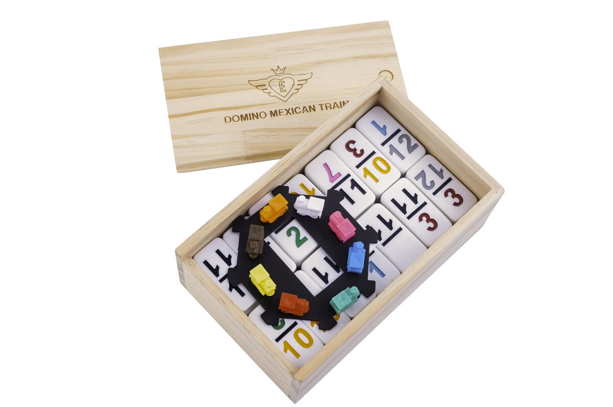 Double 12 Mexican Train Dominoes with numbers in wooden box - Masters Traditional Games Double 12 Mexican Train Dominoes with numbers in wooden box