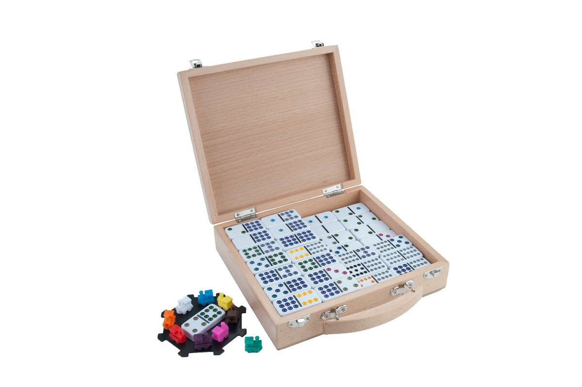 Longfield Games Mexican Train Dominoes in Wooden Case - Masters Traditional Games shop Longfield Games Mexican Train Dominoes in Wooden Case