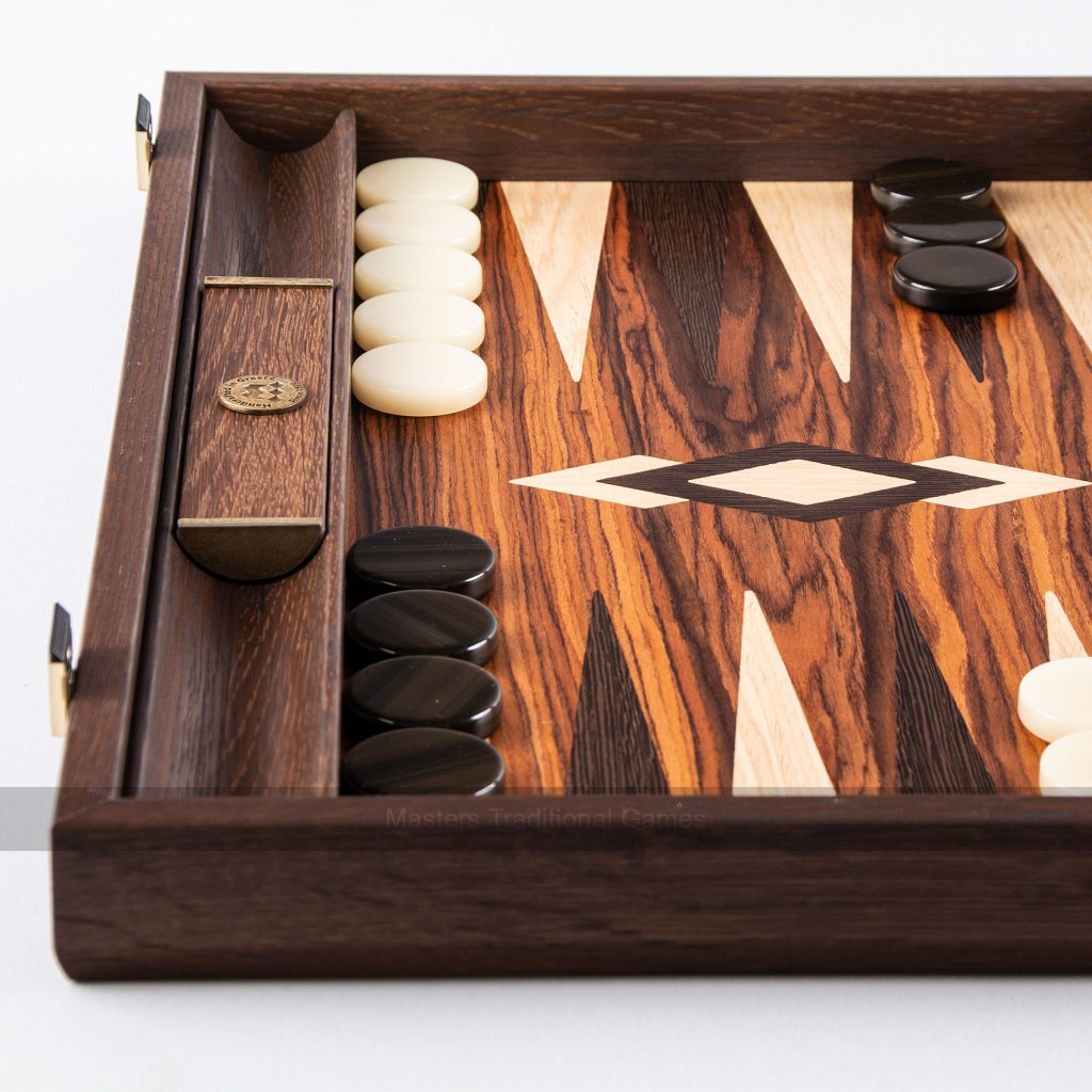 Manopoulos Luxury Palisander Crown Cut 19-inch Backgammon Set - Masters Traditional Games shop Manopoulos Luxury Palisander Crown Cut 19-inch Backgammon Set