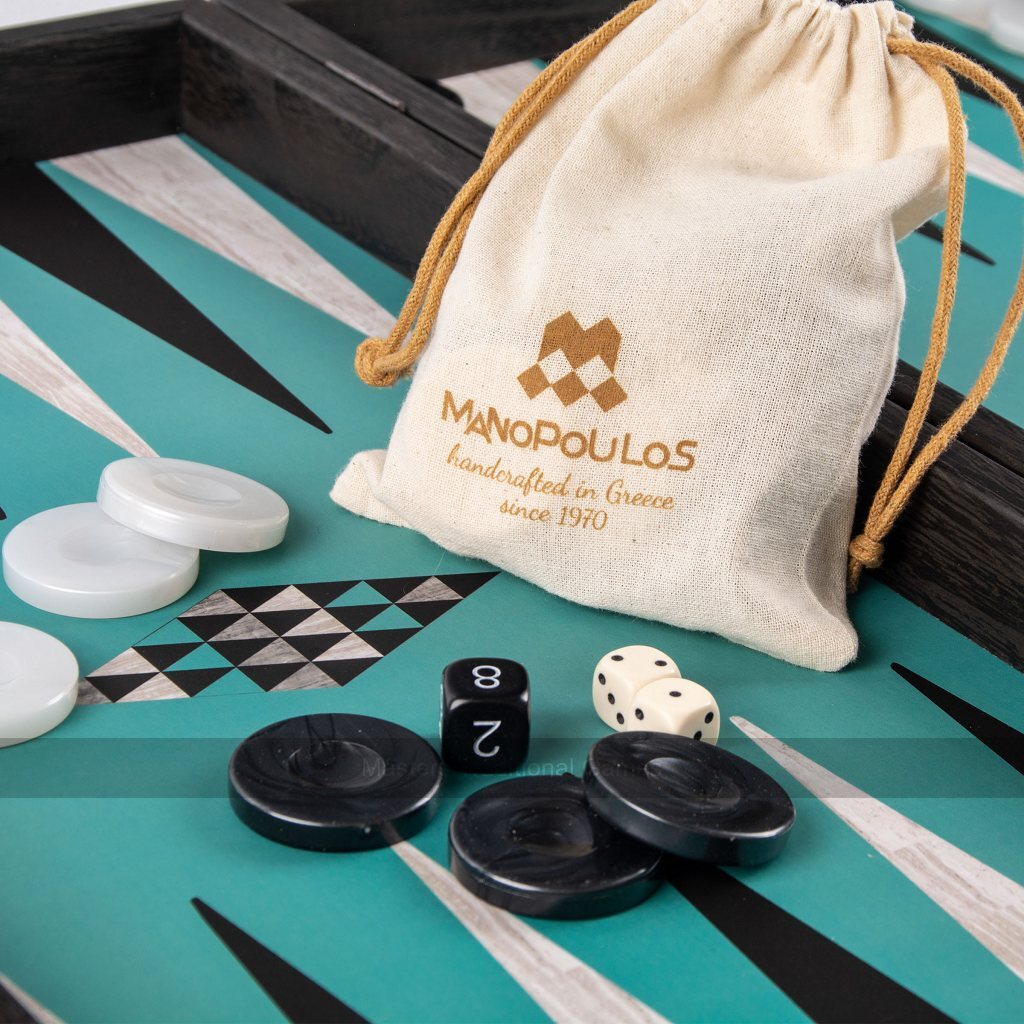 Manopoulos Creative Turquoise Geometric Shapes 19-inch Backgammon Set - Masters Traditional Games Manopoulos Creative Turquoise Geometric Shapes 19-inch Backgammon Set