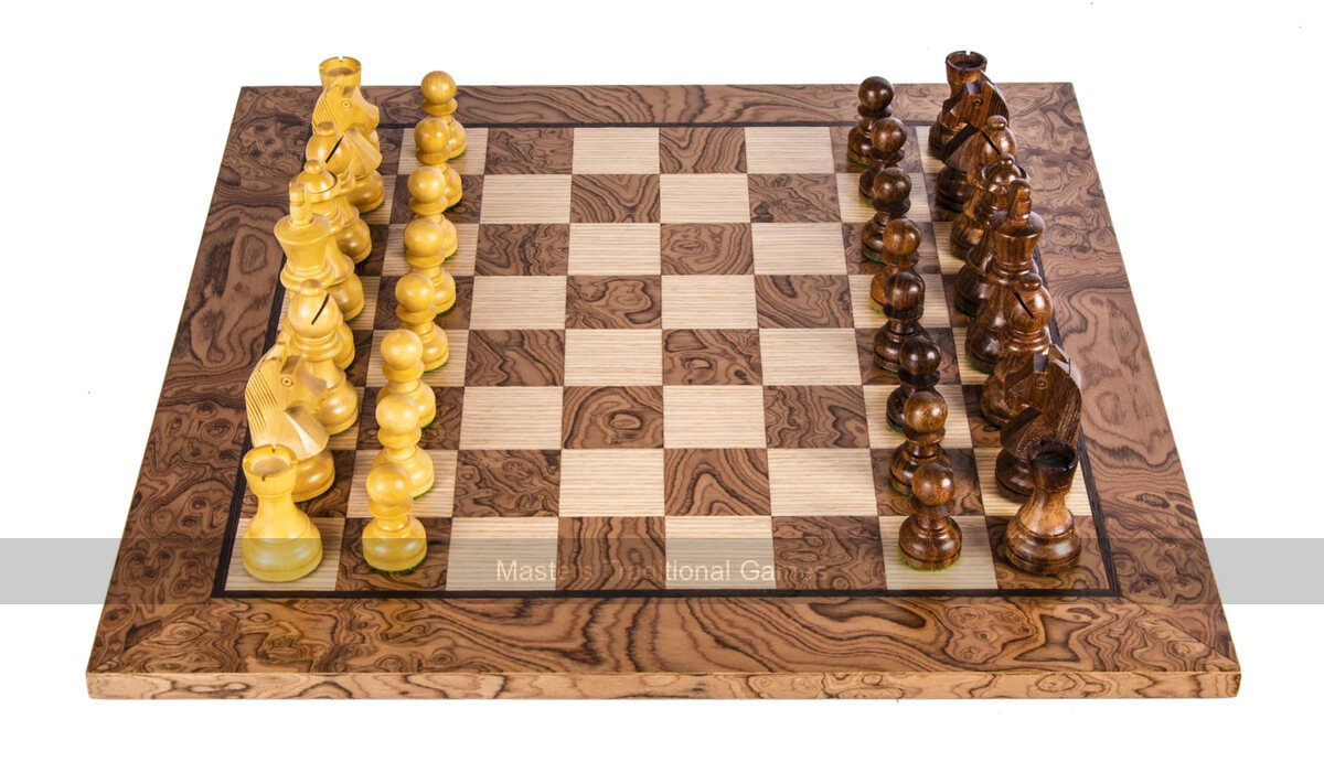Manopoulos Walnut Burl Chess Set with Staunton Chessmen - Masters Traditional Games Manopoulos Walnut Burl Chess Set with Staunton Chessmen