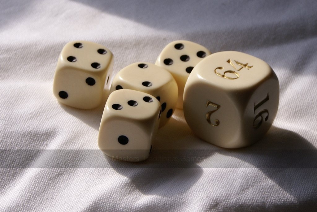 Dal Negro Doubling Cube (22mm) and 4 white Dice (18mm) - Masters Traditional Games Dal Negro Doubling Cube (22mm) and 4 white Dice (18mm)