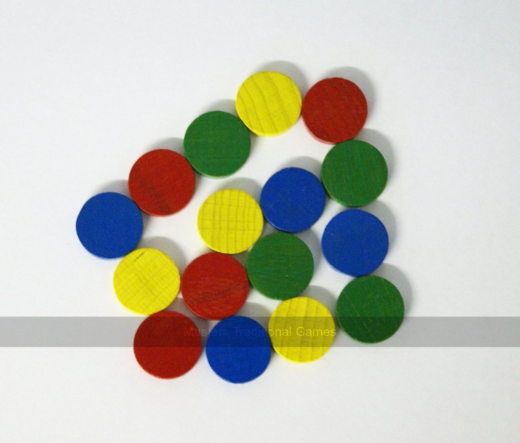16 disks for Ludo,Uckers or Pachisi (19 x 6mm) with pair of dice - Masters Traditional Games 16 disks for Ludo,Uckers or Pachisi (19 x 6mm) with pair of dice