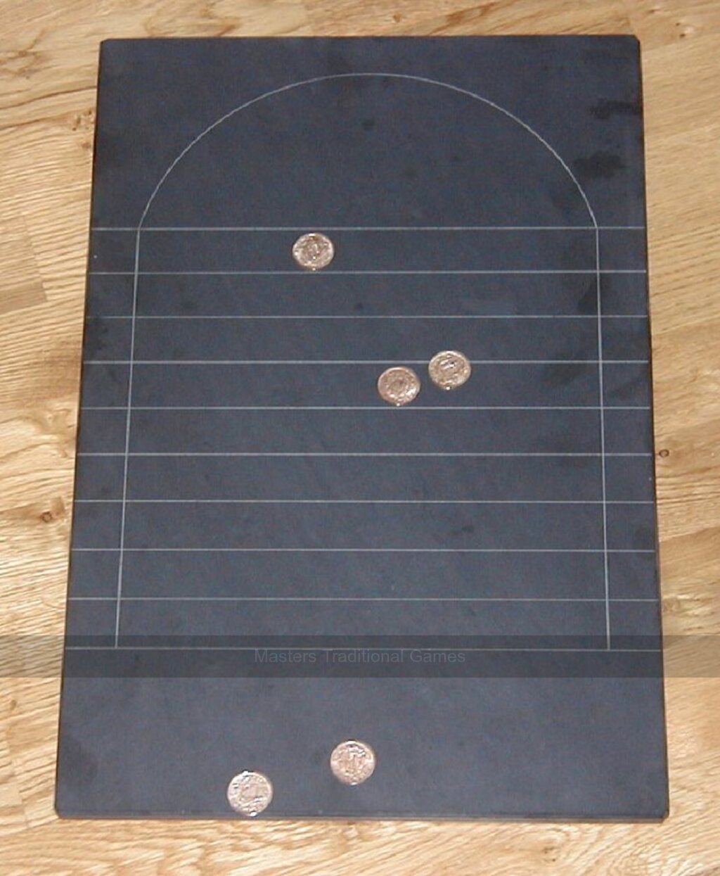 Masters Slate Shove Ha'penny board (21 x 14 inch smoothed ha'pennies - head side visible) - Masters Traditional Games Masters Slate Shove Ha'penny board (21 x 14 inch smoothed ha'pennies - head side visible)