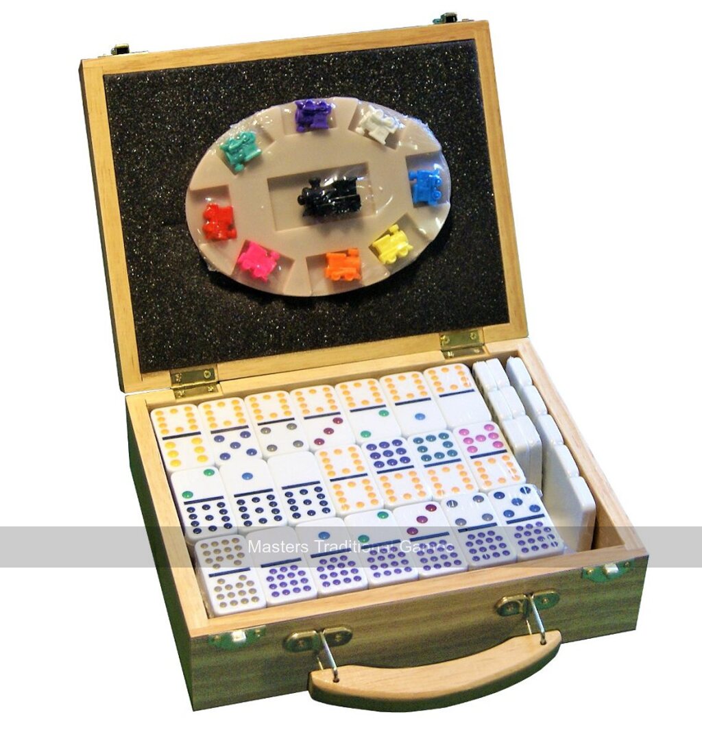 Double 15 - Mexican Train Dominoes in Wooden Case - Masters Traditional Games Double 15 - Mexican Train Dominoes in Wooden Case