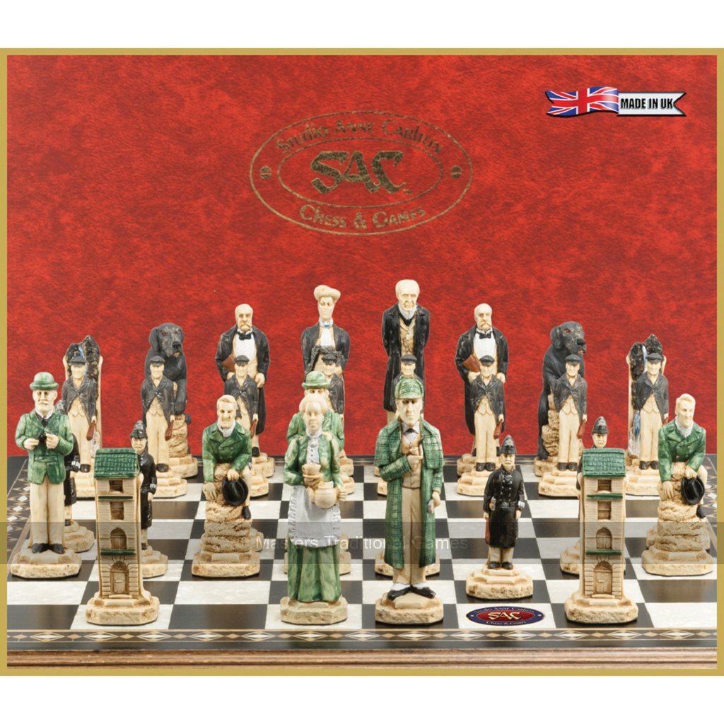 SAC Sherlock Holmes Chess Set, Hand-Painted (without board) - Masters Traditional Games SAC Sherlock Holmes Chess Set, Hand-Painted (without board)