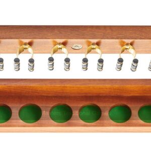 Premium Mahogany Cue Rack with Brassed Clips, Made in UK (Holds 6 Cues)