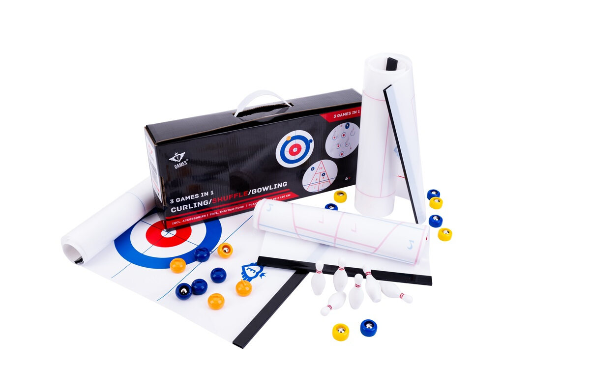 3-in-1 Curling, Table Shuffleboard and Bowling Game - 120cm - Masters Traditional Games 3-in-1 Curling, Table Shuffleboard and Bowling Game - 120cm