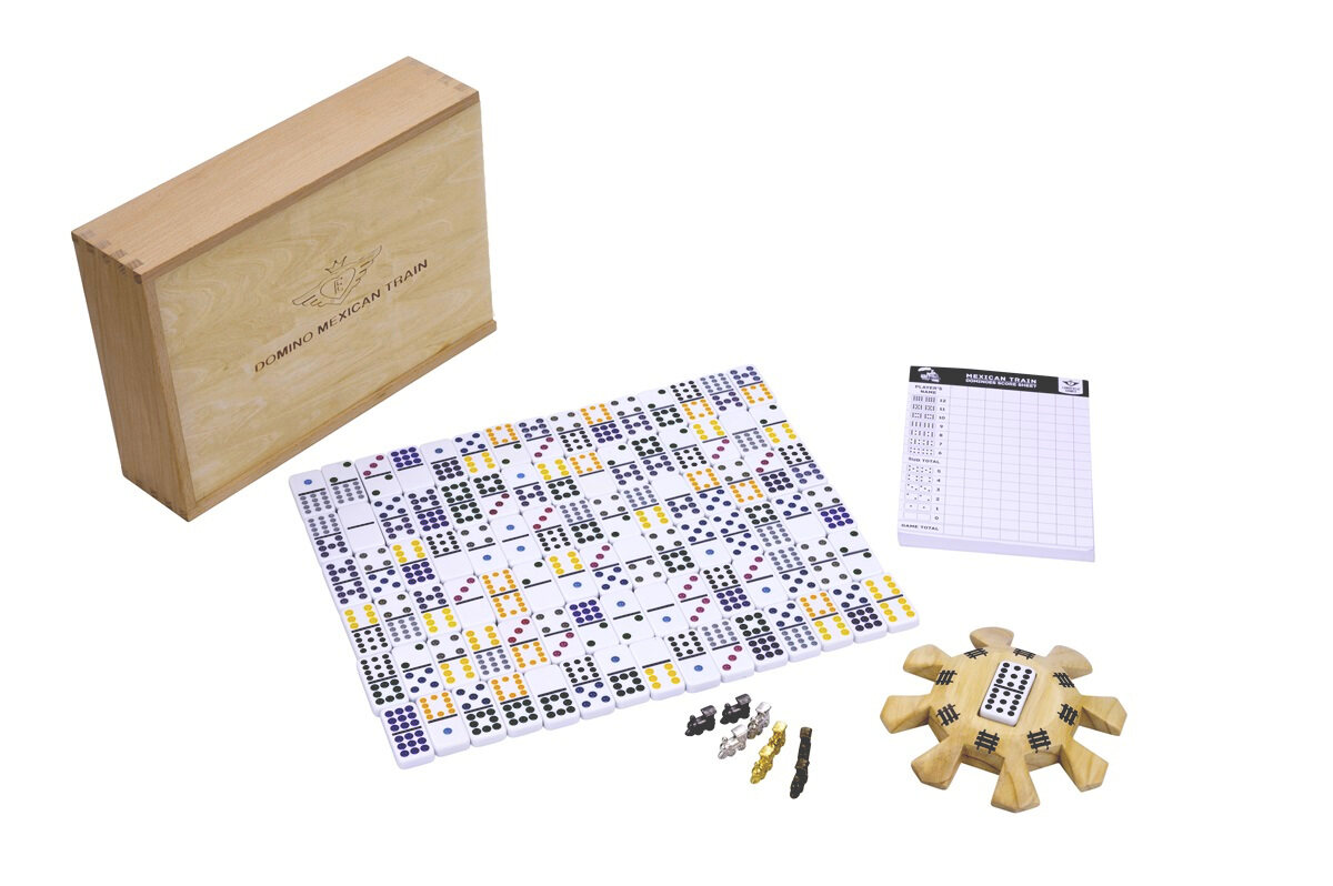 Deluxe Double 12 Mexican Train Dominoes in Wooden Box - Masters Traditional Games Deluxe Double 12 Mexican Train Dominoes in Wooden Box