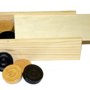 Hardwood Draughts pieces (20 dark and 20 light) in wooden box - 30mm or 35mm