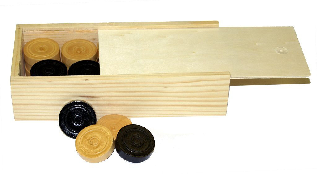 Hardwood Draughts pieces (20 dark and 20 light) in wooden box - 30mm or 35mm - Masters Traditional Games Hardwood Draughts pieces (20 dark and 20 light) in wooden box - 30mm or 35mm