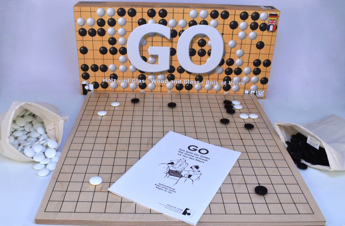 Go Set with Folding Wooden Board & Glass Stones - Masters Traditional Games Go Set with Folding Wooden Board & Glass Stones
