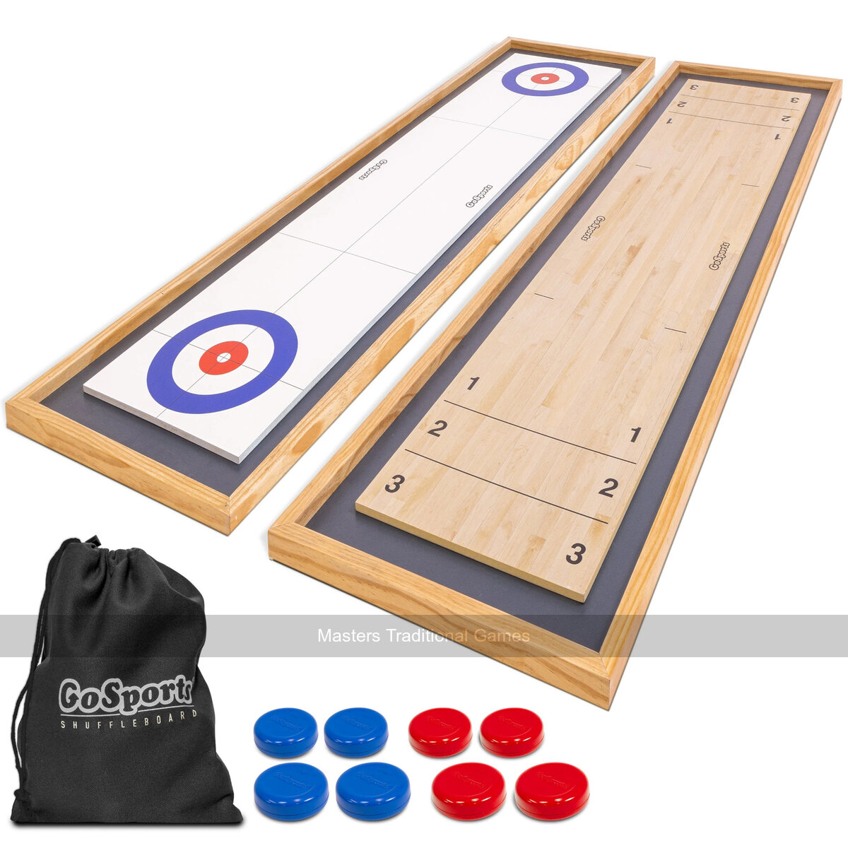 GoSports 6 foot Table Shuffleboard & Curling 2-in-1 Game - Masters Traditional Games shop GoSports 6 foot Table Shuffleboard & Curling 2-in-1 Game