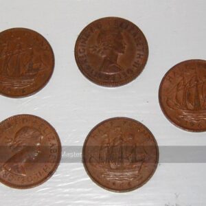 Set of 5 old English ha'pennies