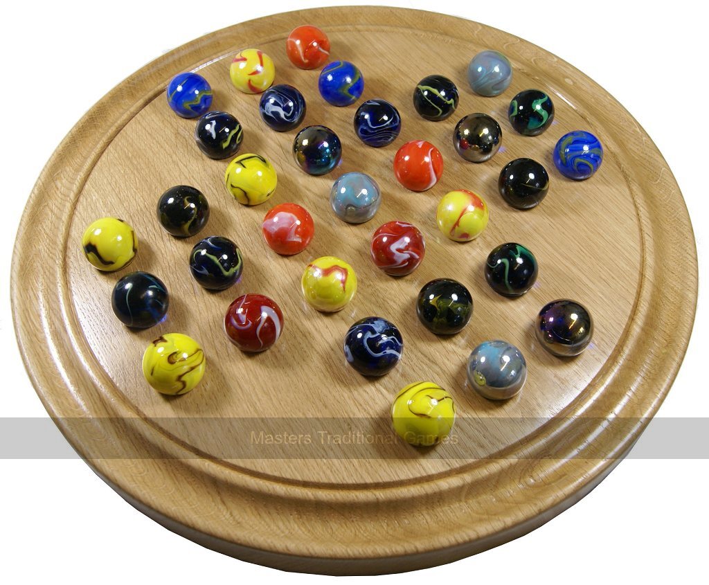 Masters Luxury Solitaire - Oak Board with Giant Marbles - Masters Traditional Games Masters Luxury Solitaire - Oak Board with Giant Marbles