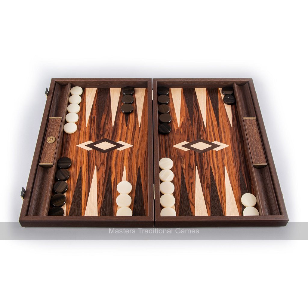 Manopoulos Luxury Palisander Crown Cut 19-inch Backgammon Set - Masters Traditional Games shop Manopoulos Luxury Palisander Crown Cut 19-inch Backgammon Set
