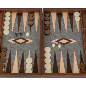 Manopoulos Pearly Grey Vavona 19 inch Wooden Backgammon Set
