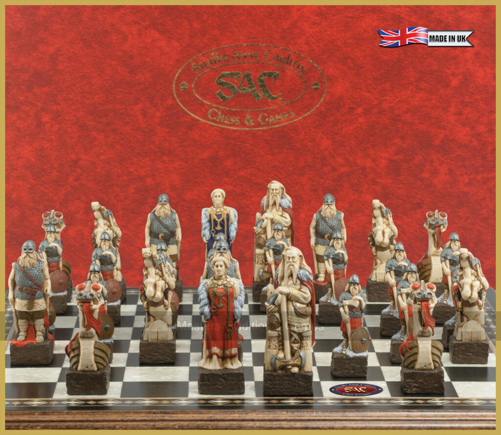 SAC Viking Chess Set, Hand-Painted (without board) - Masters Traditional Games SAC Viking Chess Set, Hand-Painted (without board)