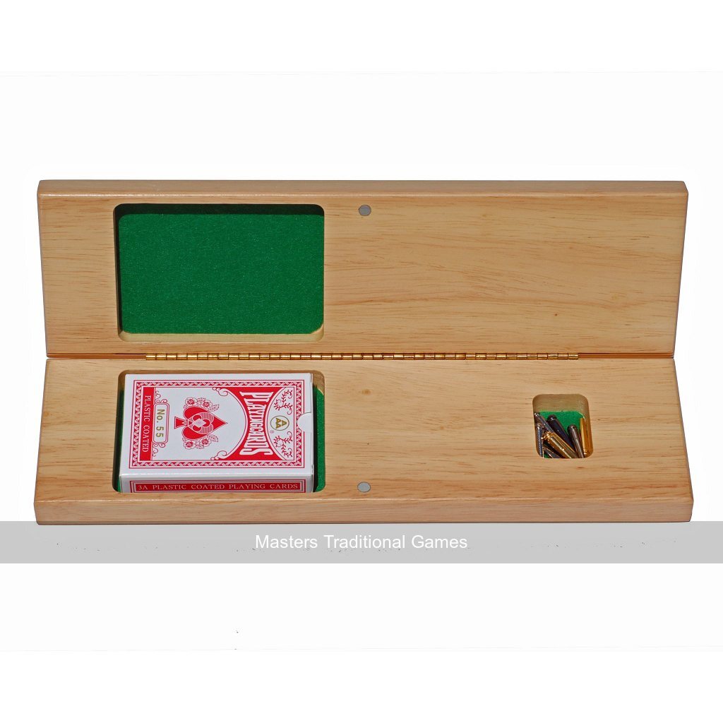 Cabinet Cribbage - Wooden 3 Track Board with Pegs, Cards & Storage - Masters Traditional Games shop Cabinet Cribbage - Wooden 3 Track Board with Pegs, Cards & Storage