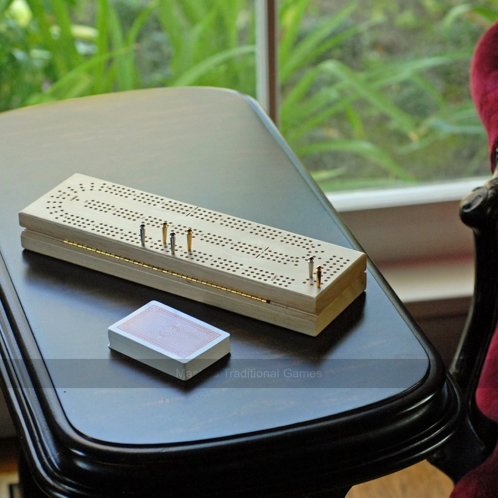Cabinet Cribbage - Wooden 3 Track Board with Pegs, Cards & Storage - Masters Traditional Games shop Cabinet Cribbage - Wooden 3 Track Board with Pegs, Cards & Storage