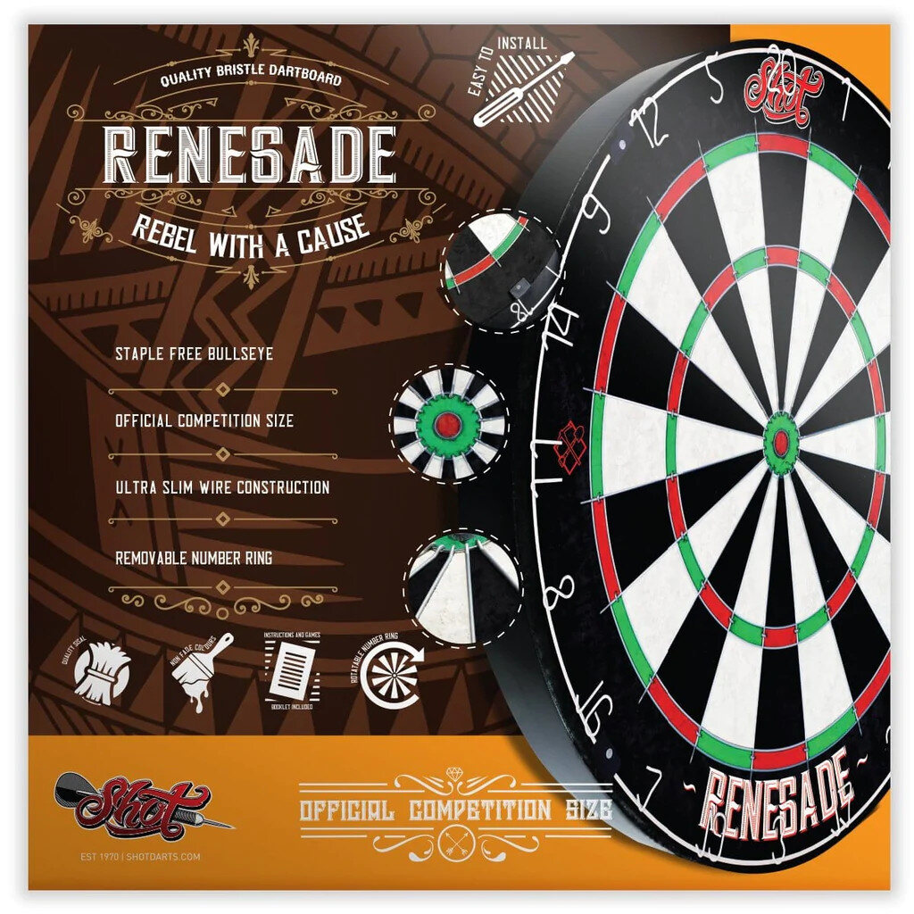 Shot Renegade Bristle Dartboard - Masters Traditional Games Shot Renegade Bristle Dartboard