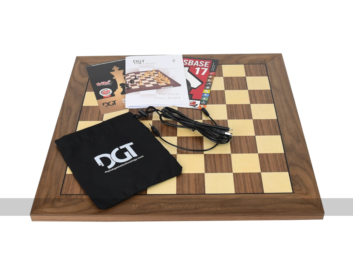 DGT Walnut USB e-Board with Timeless Weighted Electronic Chess Pieces - Masters Traditional Games shop DGT Walnut USB e-Board with Timeless Weighted Electronic Chess Pieces