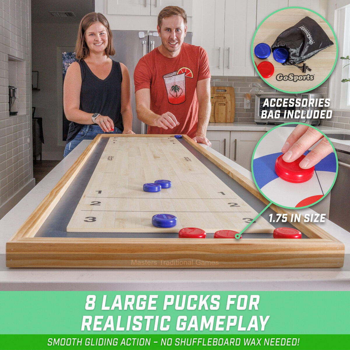GoSports 6 foot Table Shuffleboard & Curling 2-in-1 Game - Masters Traditional Games shop GoSports 6 foot Table Shuffleboard & Curling 2-in-1 Game