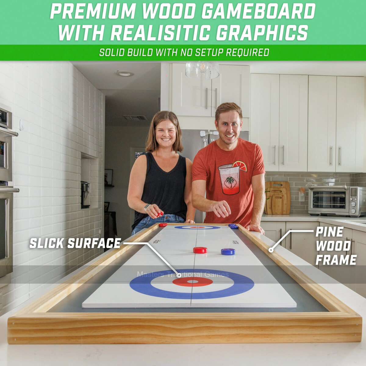 GoSports 6 foot Table Shuffleboard & Curling 2-in-1 Game - Masters Traditional Games shop GoSports 6 foot Table Shuffleboard & Curling 2-in-1 Game