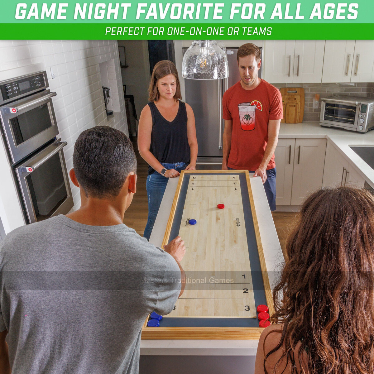 GoSports 6 foot Table Shuffleboard & Curling 2-in-1 Game - Masters Traditional Games shop GoSports 6 foot Table Shuffleboard & Curling 2-in-1 Game