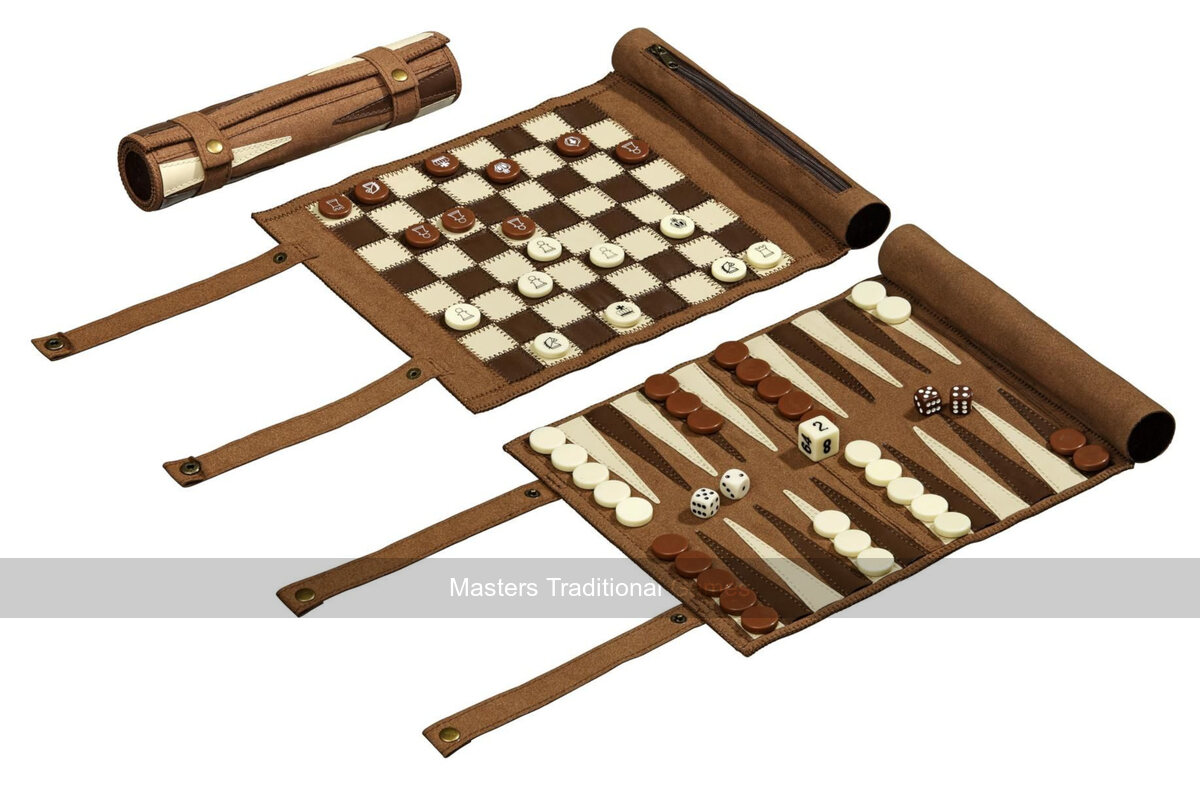 Philos Roll-Up Travel Games Combo - Backgammon, Chess & Draughts - Masters Traditional Games Philos Roll-Up Travel Games Combo - Backgammon, Chess & Draughts