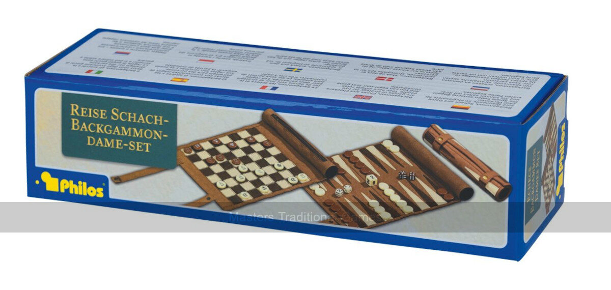 Philos Roll-Up Travel Games Combo - Backgammon, Chess & Draughts - Masters Traditional Games Philos Roll-Up Travel Games Combo - Backgammon, Chess & Draughts