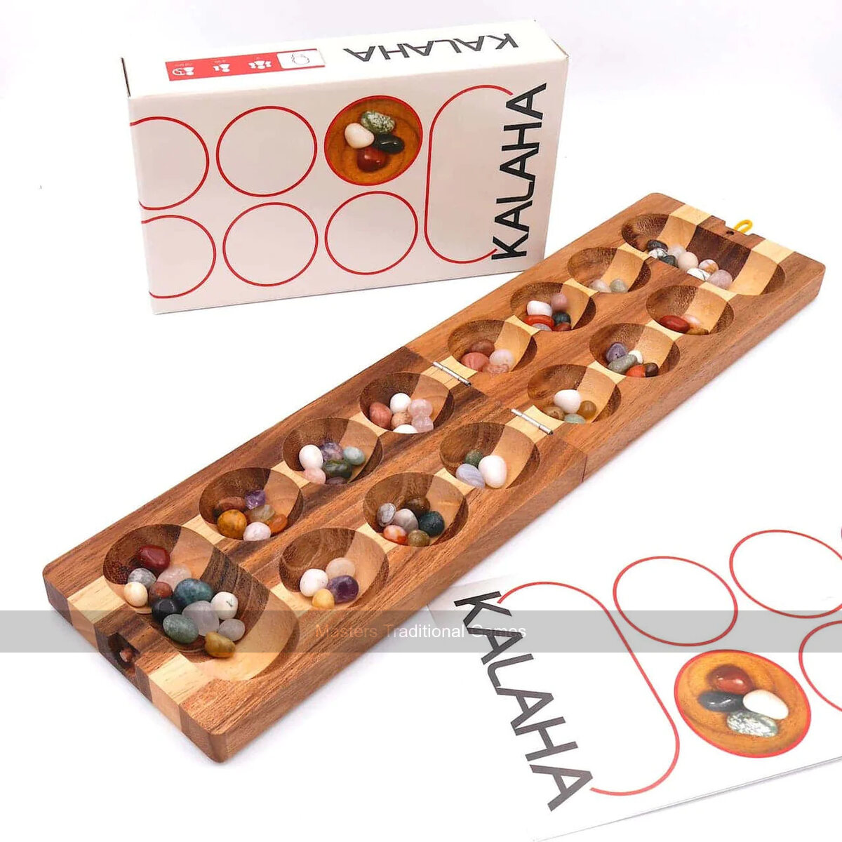 Folding Kalaha Game with Semi-Precious Stones - 2 Colour Wood - Masters Traditional Games shop Folding Kalaha Game with Semi-Precious Stones - 2 Colour Wood