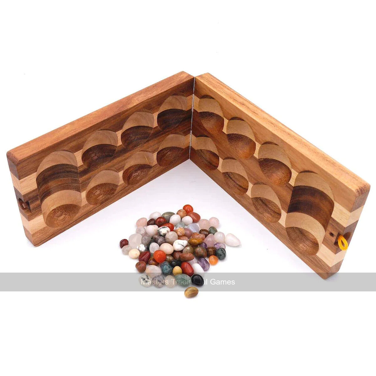 Folding Kalaha Game with Semi-Precious Stones - 2 Colour Wood - Masters Traditional Games shop Folding Kalaha Game with Semi-Precious Stones - 2 Colour Wood