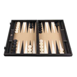 Manopoulos Mocha Brown Leatherette Backgammon Set (19-inch) - Masters Traditional Games shop Manopoulos Mocha Brown Leatherette Backgammon Set (19-inch)
