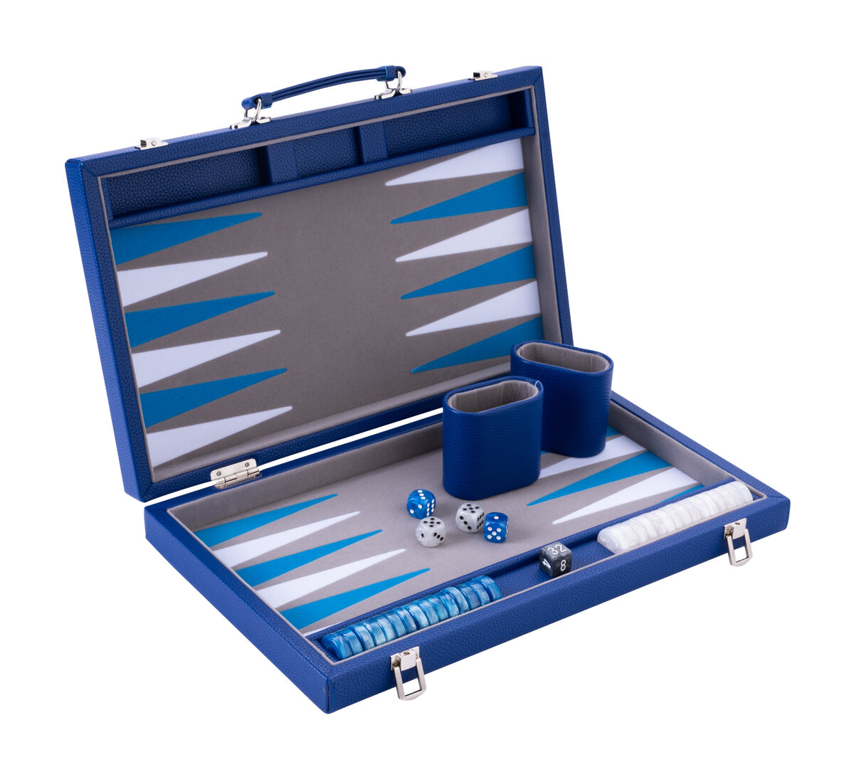 Engelhart Grey, Blue and White 15 inch Backgammon Set - Masters Traditional Games Engelhart Grey, Blue and White 15 inch Backgammon Set