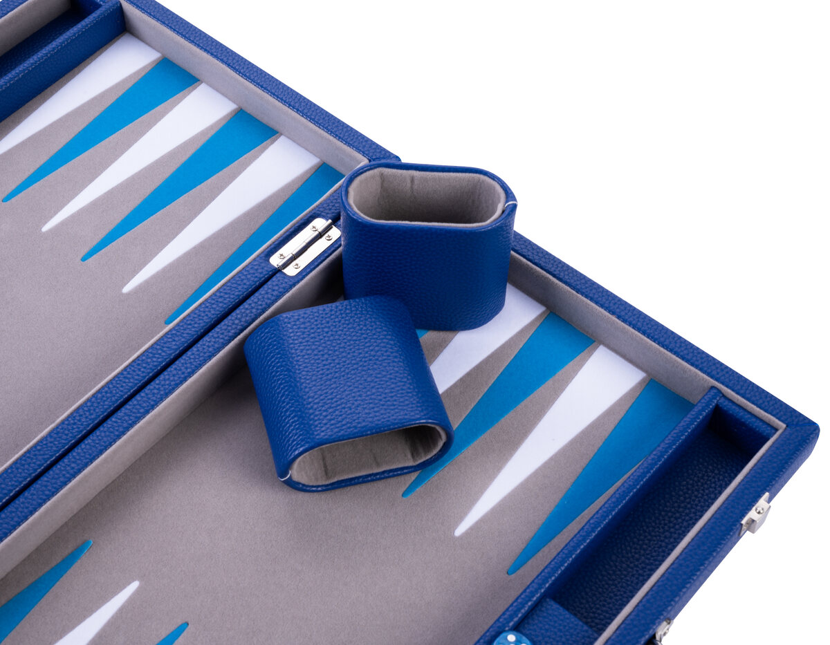 Engelhart Grey, Blue and White 15 inch Backgammon Set - Masters Traditional Games Engelhart Grey, Blue and White 15 inch Backgammon Set