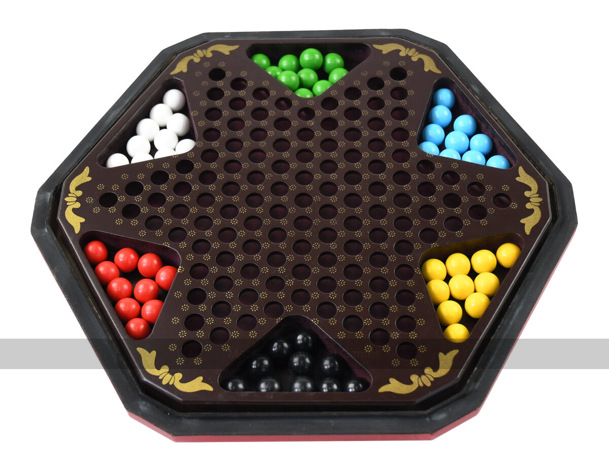 Chinese Checkers in a Chinese styled Leatherette Box with Wooden Marbles - Masters Traditional Games shop Chinese Checkers in a Chinese styled Leatherette Box with Wooden Marbles