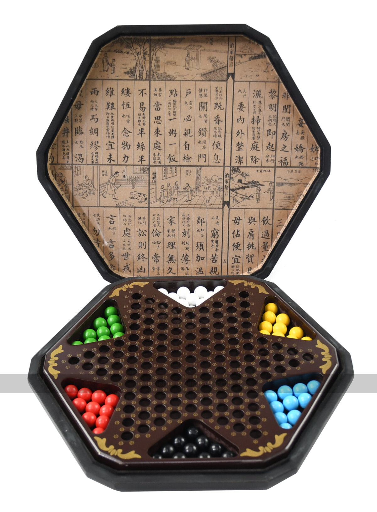 Chinese Checkers in a Chinese styled Leatherette Box with Wooden Marbles - Masters Traditional Games shop Chinese Checkers in a Chinese styled Leatherette Box with Wooden Marbles