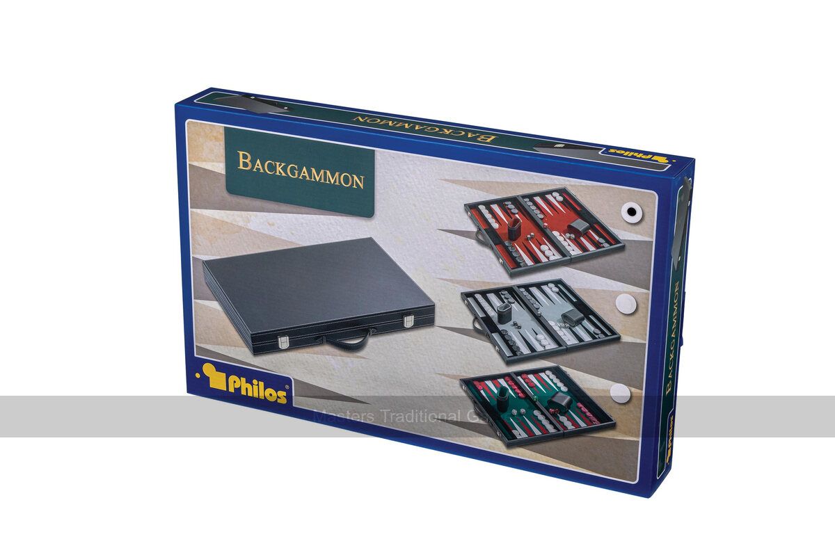 Philos 18.5-inch Backgammon Set in Black Case with Felt Surface, Accessories Included - Masters Traditional Games Philos 18.5-inch Backgammon Set in Black Case with Felt Surface, Accessories Included