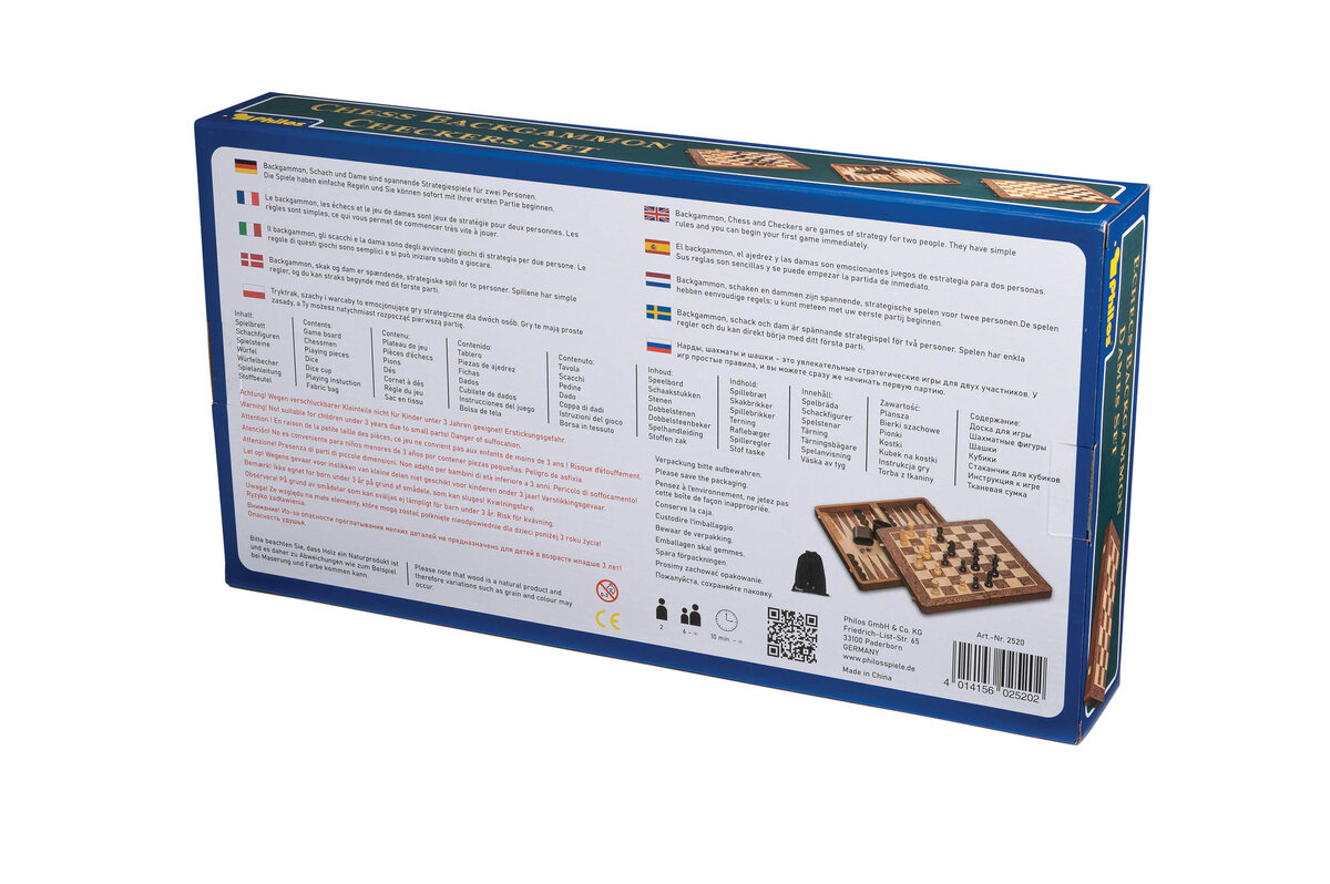Philos Chess, Backgammon & Draughts Set - Masters Traditional Games Philos Chess, Backgammon & Draughts Set