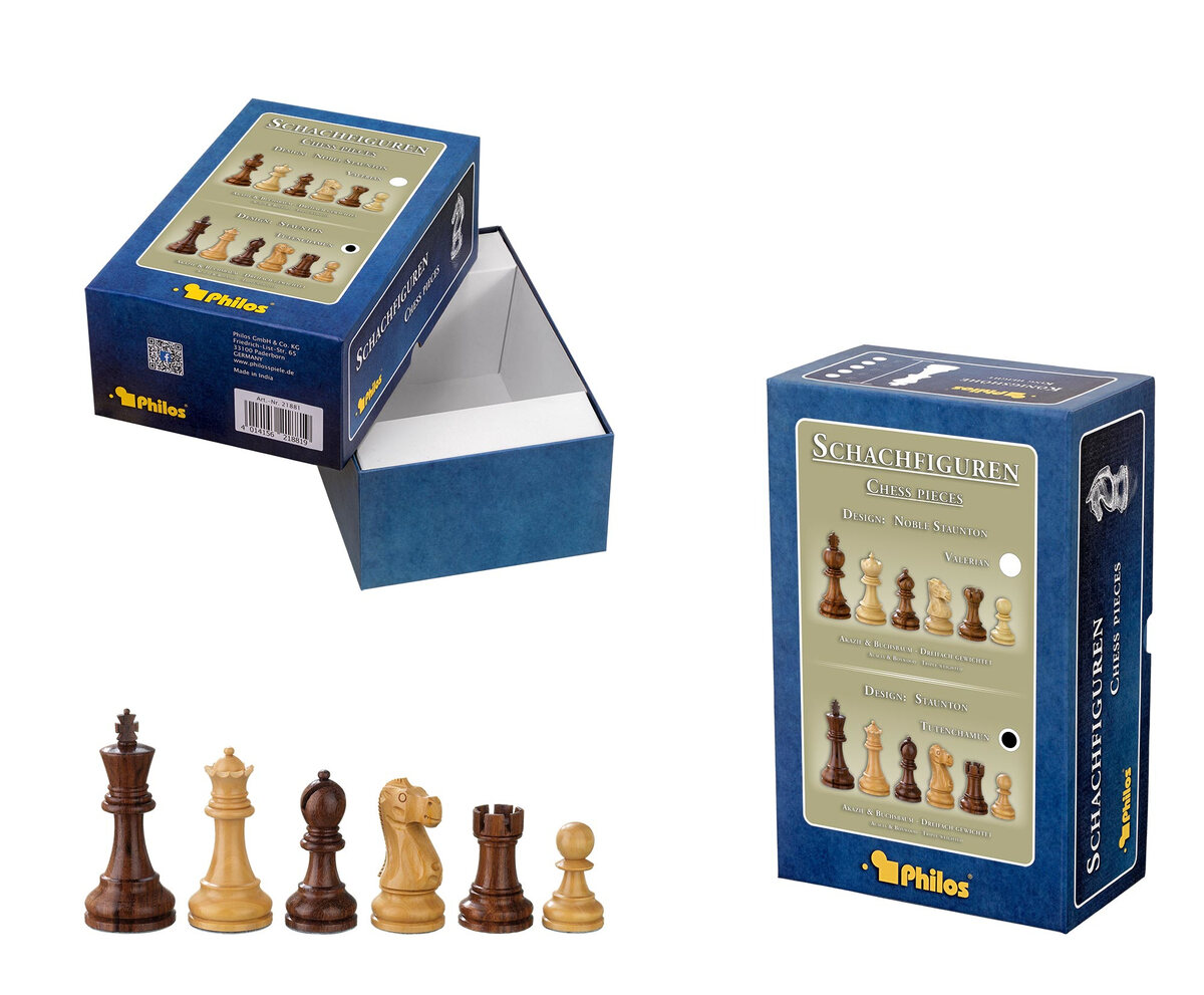 Philos Sheesham & Boxwood Staunton Chess Pieces (3.75 inch King, box) - Masters Traditional Games Philos Sheesham & Boxwood Staunton Chess Pieces (3.75 inch King, box)